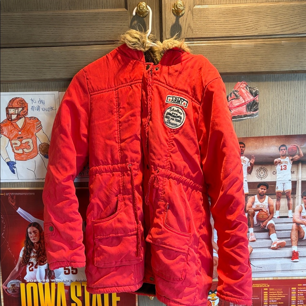 Red Hooded Patch Jacket